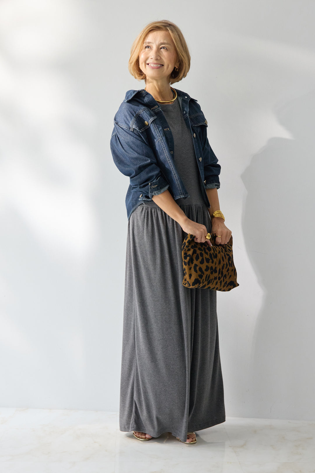 【2SET】ソフトデニムショートシャツ+ウエストギャザーカットワンピース