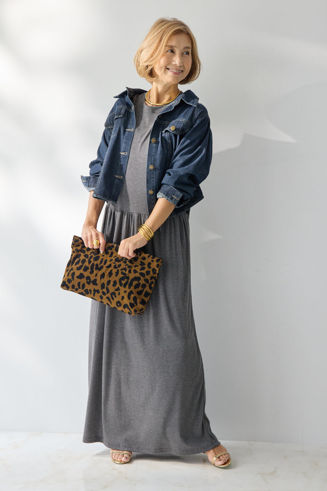 【2SET】ソフトデニムショートシャツ+ウエストギャザーカットワンピース