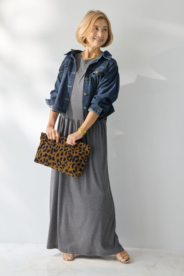 【2SET】ソフトデニムショートシャツ+ウエストギャザーカットワンピース