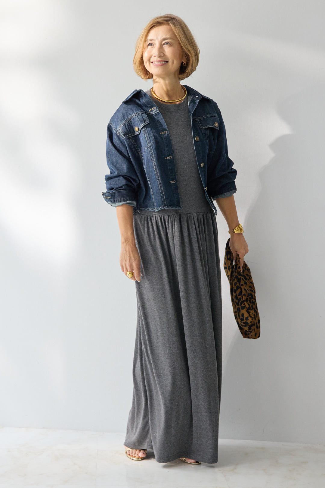 【2SET】ソフトデニムショートシャツ+ウエストギャザーカットワンピース