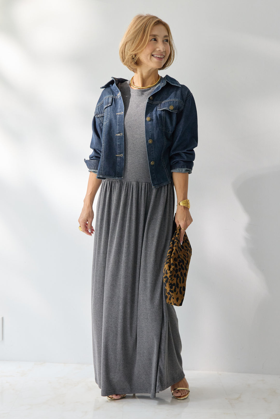 【2SET】ソフトデニムショートシャツ+ウエストギャザーカットワンピース