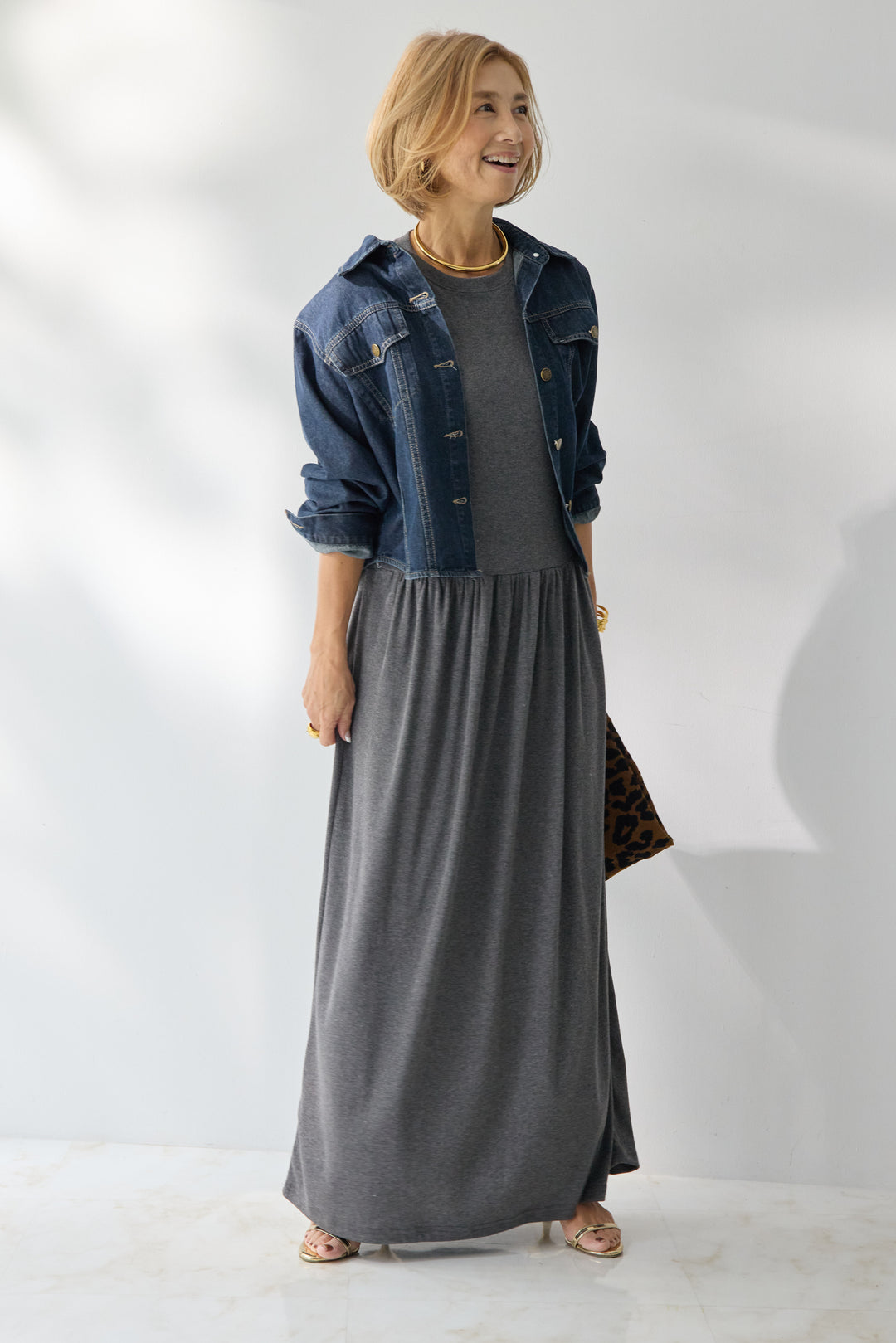 【2SET】ソフトデニムショートシャツ+ウエストギャザーカットワンピース