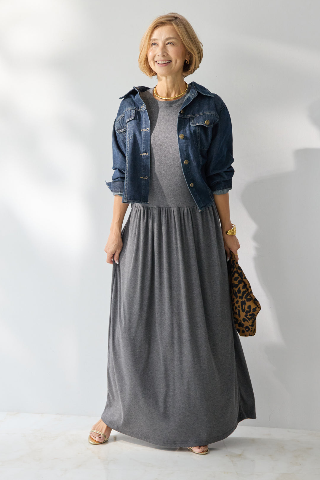 【2SET】ソフトデニムショートシャツ+ウエストギャザーカットワンピース