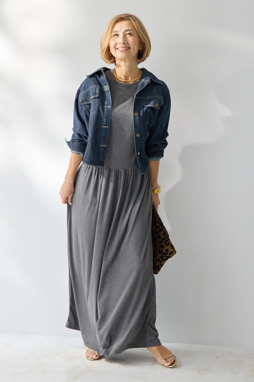 【2SET】ソフトデニムショートシャツ+ウエストギャザーカットワンピース