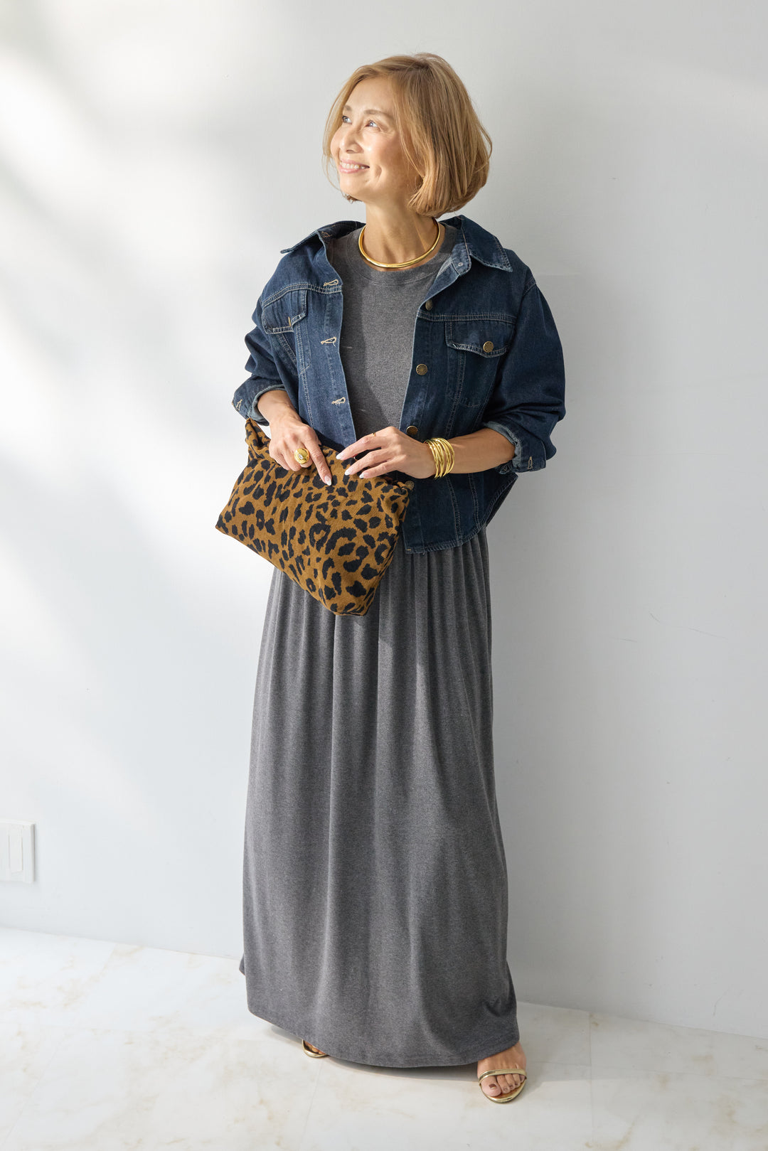 【2SET】ソフトデニムショートシャツ+ウエストギャザーカットワンピース