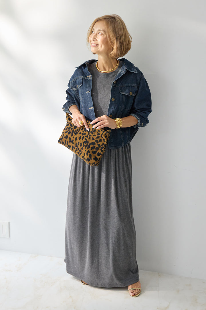 【2SET】ソフトデニムショートシャツ+ウエストギャザーカットワンピース