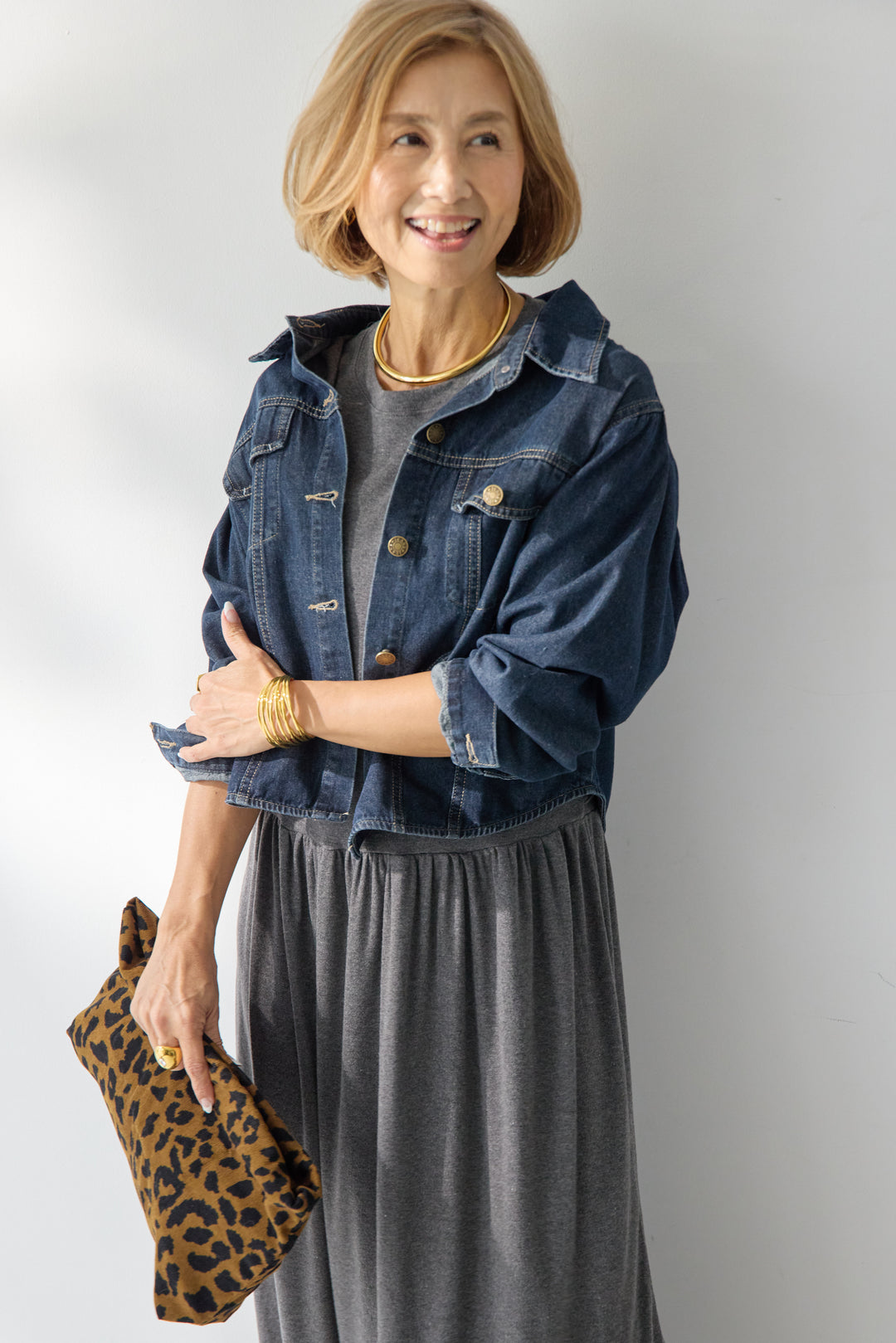 【2SET】ソフトデニムショートシャツ+ウエストギャザーカットワンピース