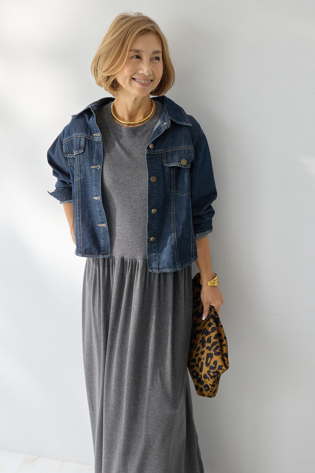 【2SET】ソフトデニムショートシャツ+ウエストギャザーカットワンピース