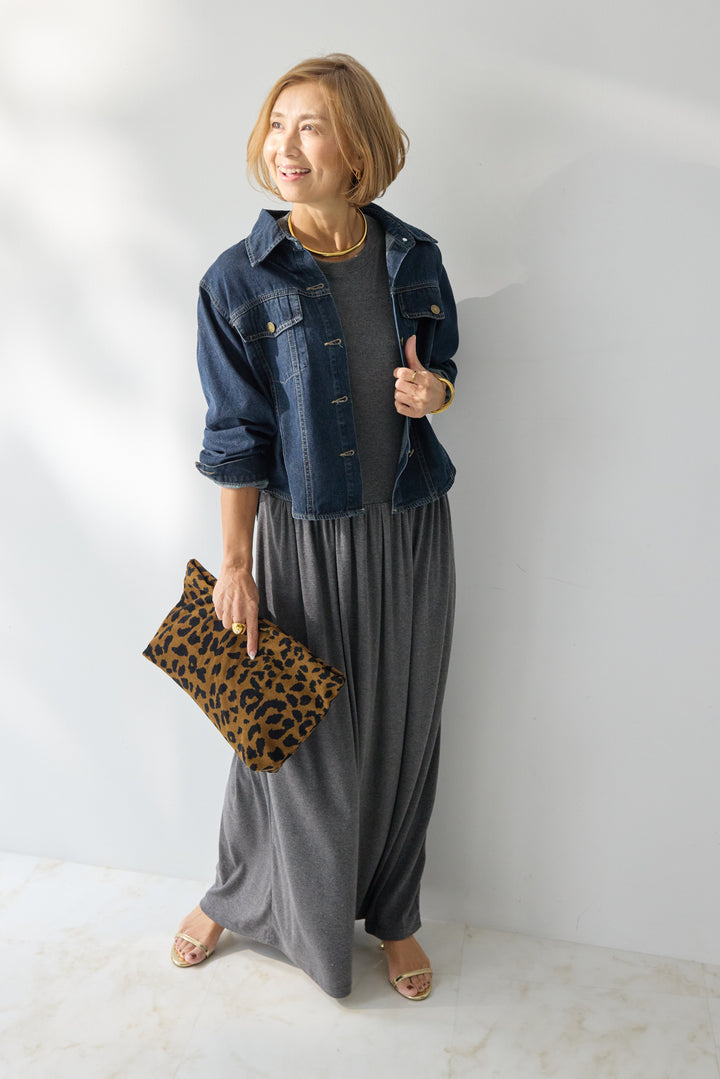 【2SET】ソフトデニムショートシャツ+ウエストギャザーカットワンピース