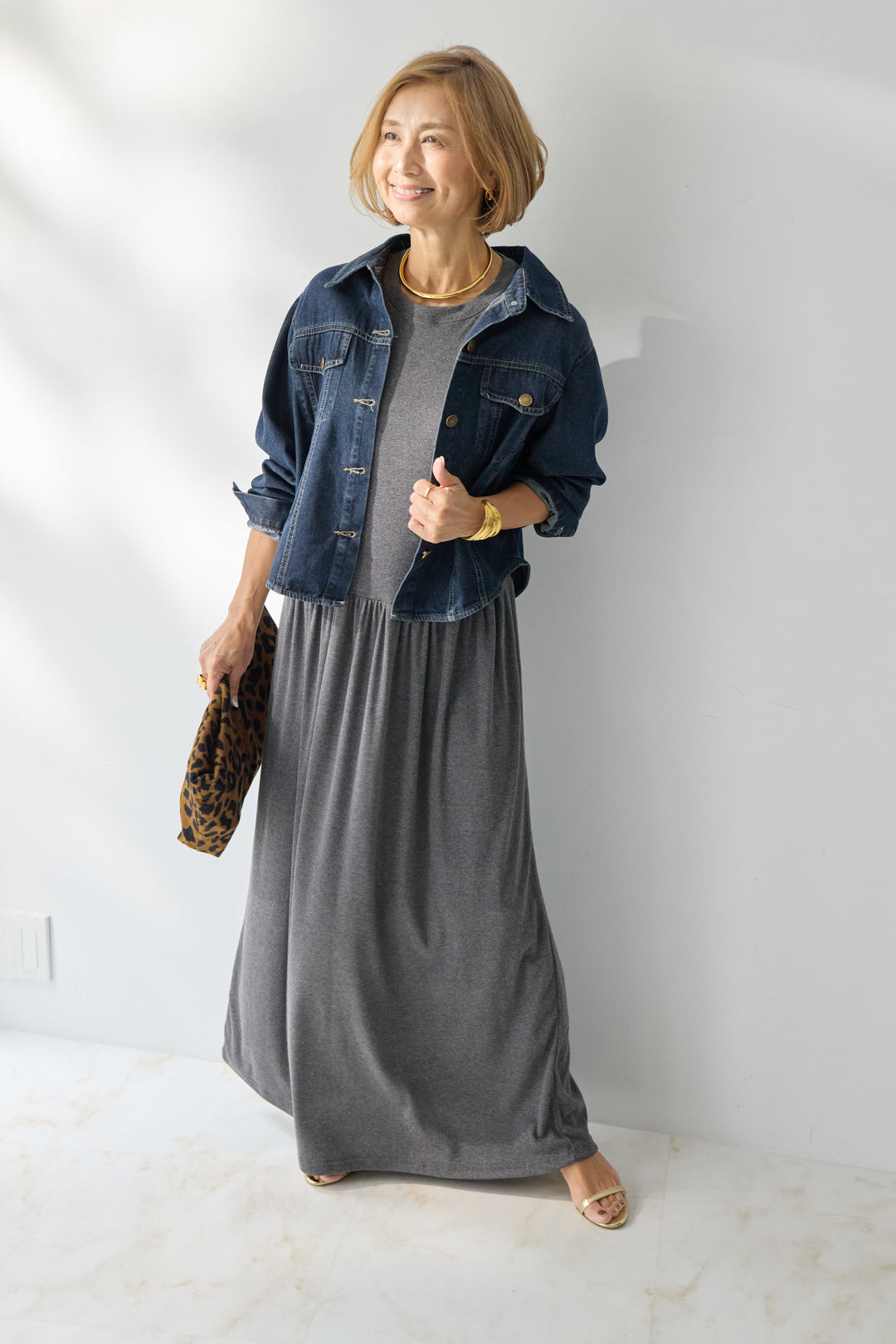 【2SET】ソフトデニムショートシャツ+ウエストギャザーカットワンピース