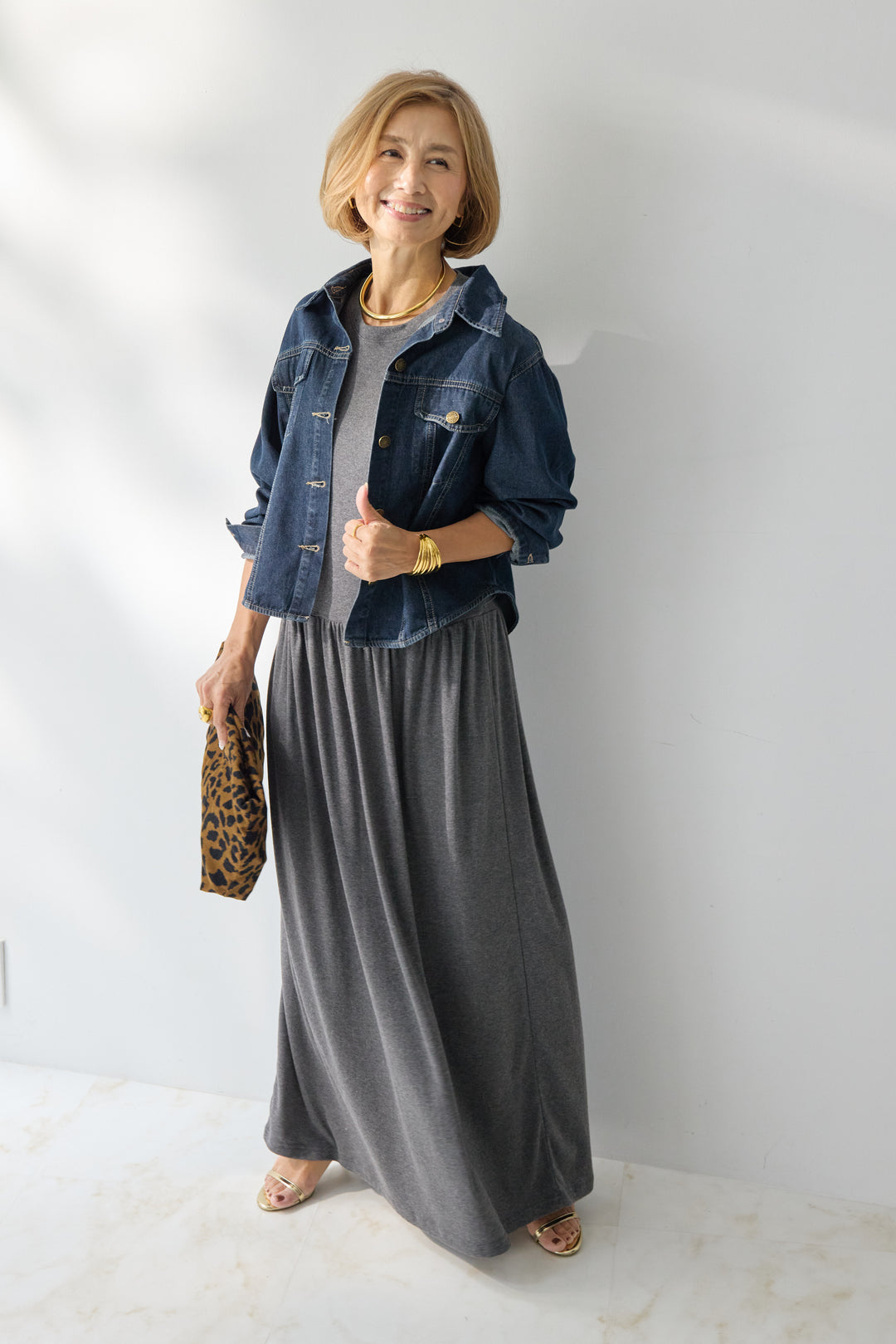 【2SET】ソフトデニムショートシャツ+ウエストギャザーカットワンピース