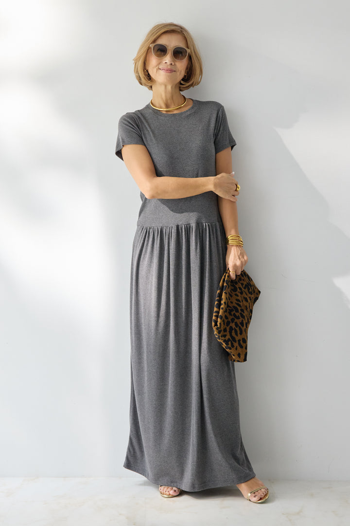 【2SET】ソフトデニムショートシャツ+ウエストギャザーカットワンピース