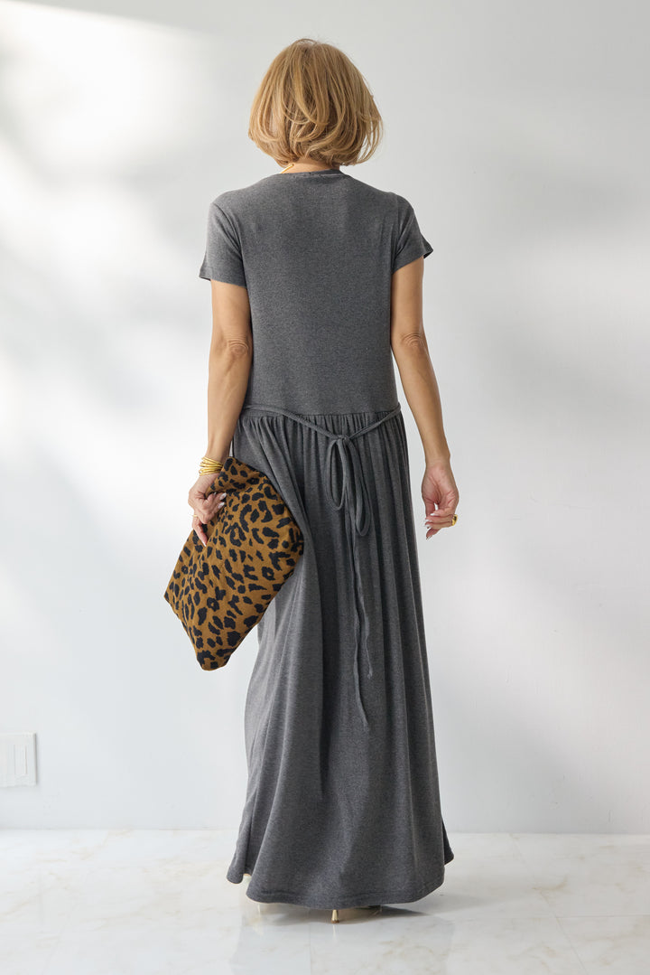 【2SET】ソフトデニムショートシャツ+ウエストギャザーカットワンピース