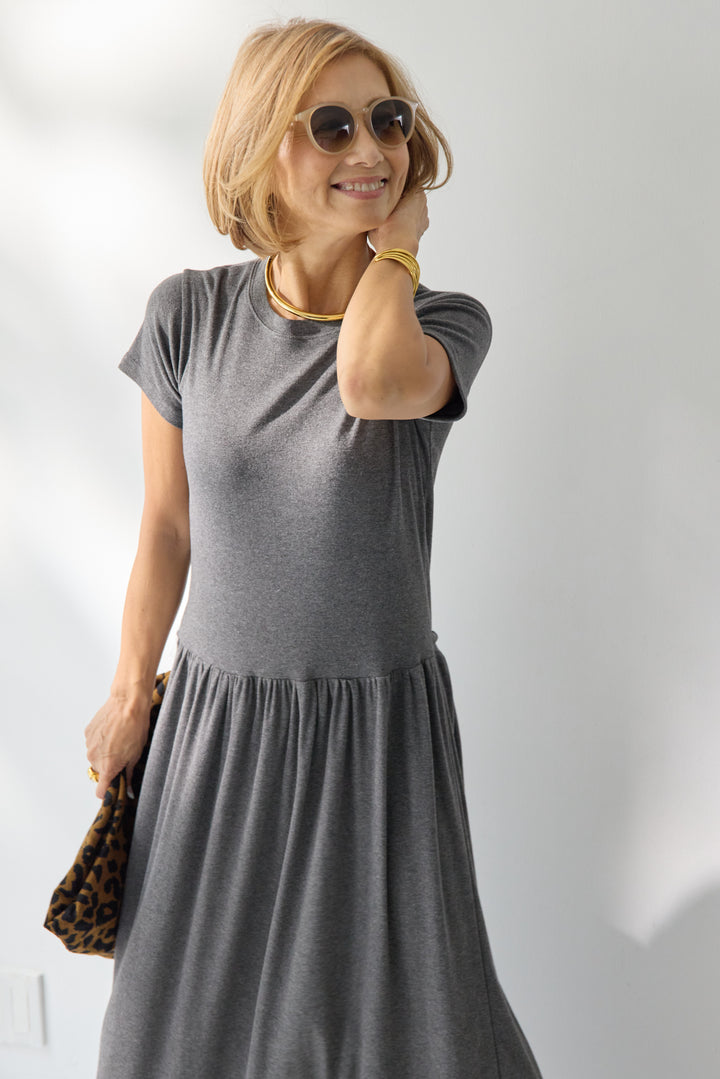 【2SET】ソフトデニムショートシャツ+ウエストギャザーカットワンピース