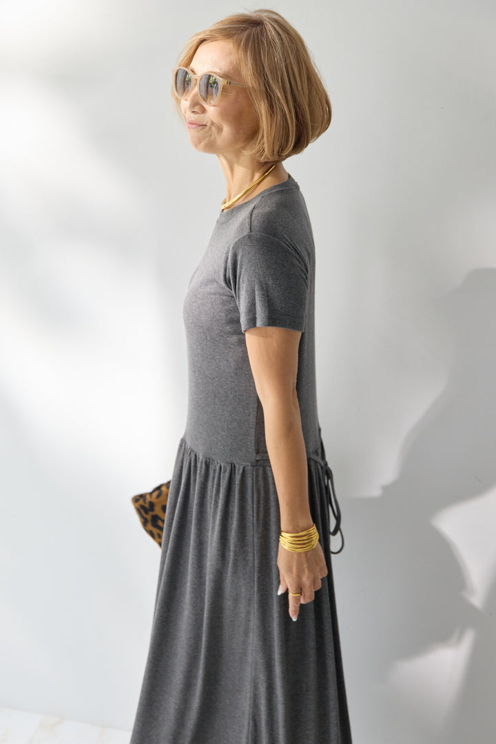 【2SET】ソフトデニムショートシャツ+ウエストギャザーカットワンピース