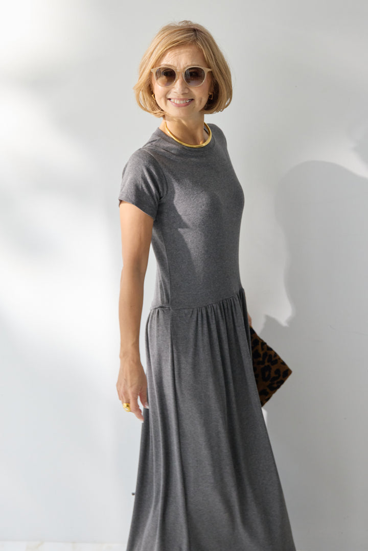 【2SET】ソフトデニムショートシャツ+ウエストギャザーカットワンピース