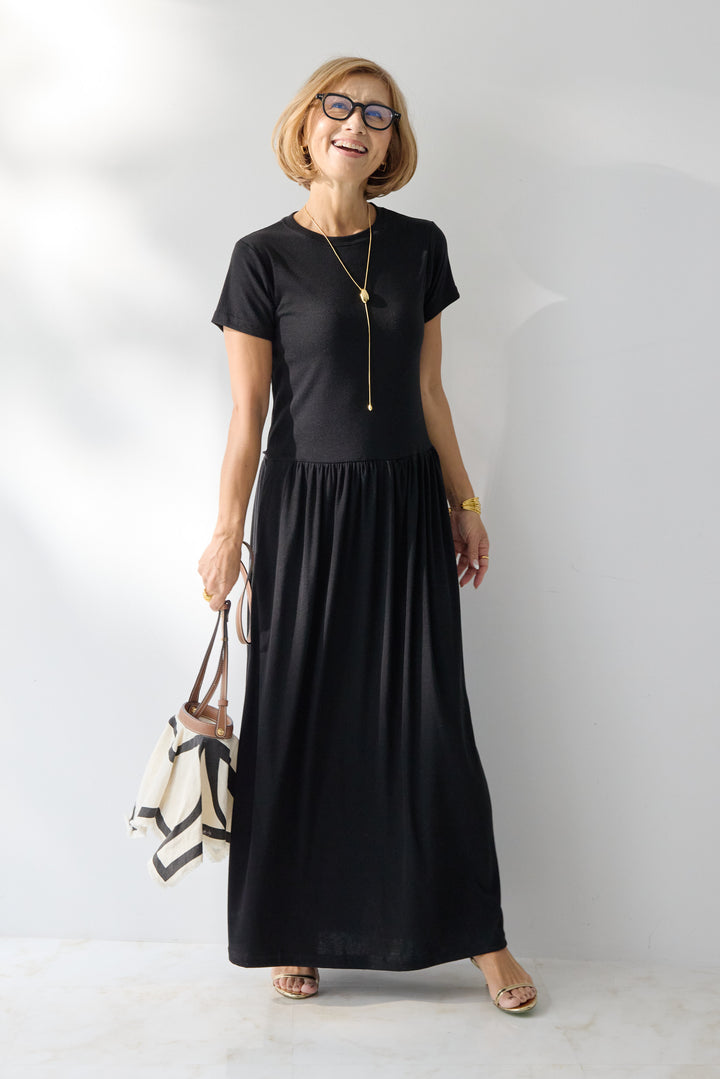 【2SET】ソフトデニムショートシャツ+ウエストギャザーカットワンピース