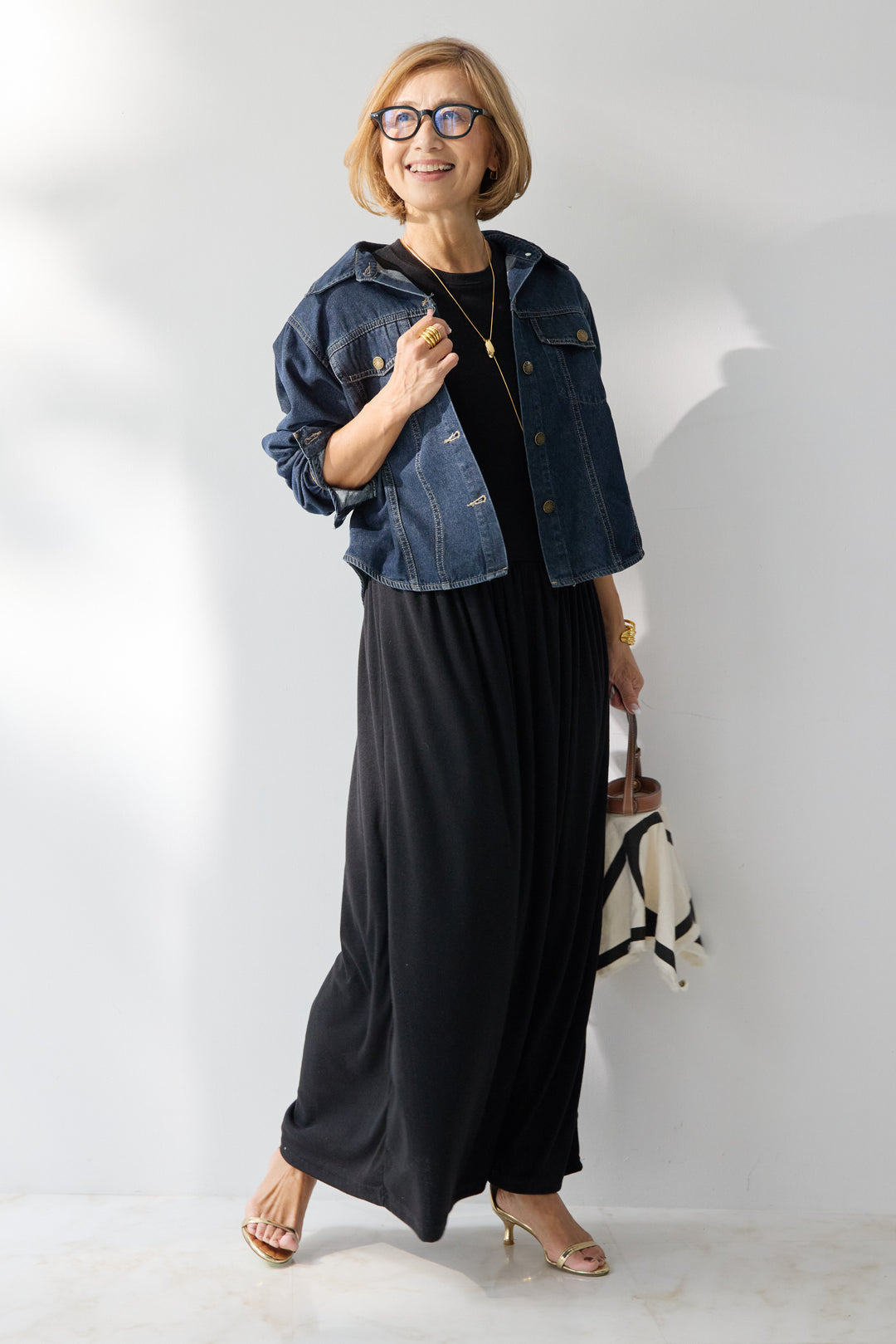 【2SET】ソフトデニムショートシャツ+ウエストギャザーカットワンピース