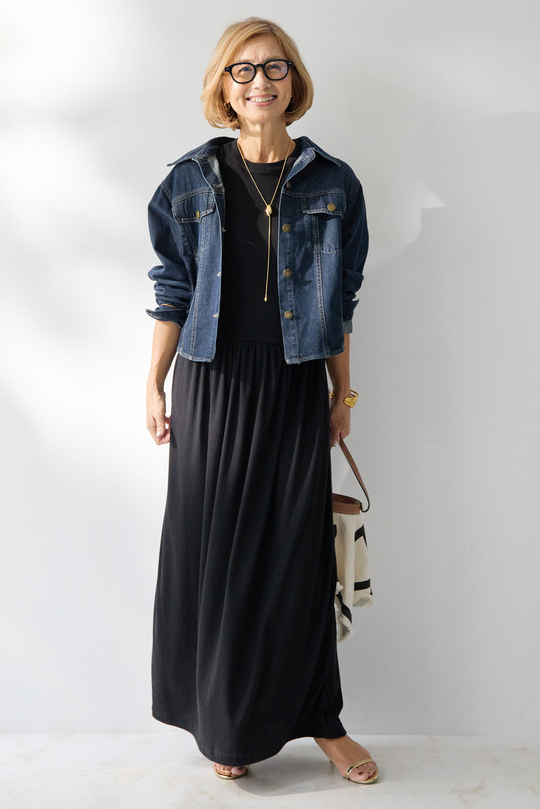 【2SET】ソフトデニムショートシャツ+ウエストギャザーカットワンピース