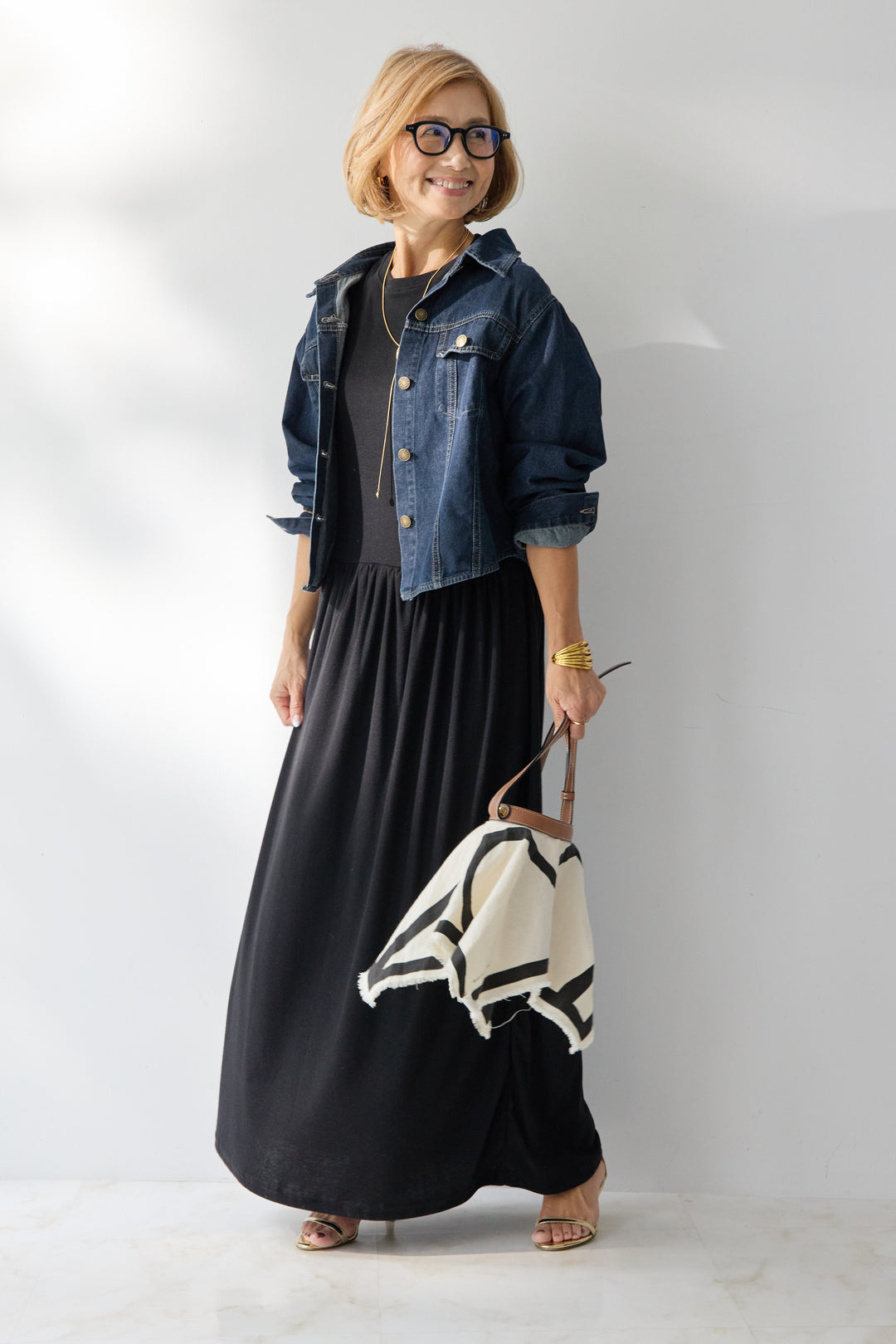 【2SET】ソフトデニムショートシャツ+ウエストギャザーカットワンピース