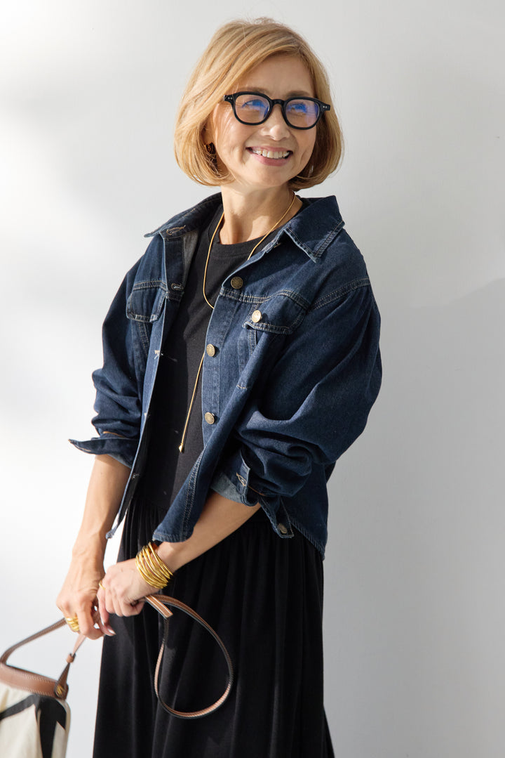 【2SET】ソフトデニムショートシャツ+ウエストギャザーカットワンピース