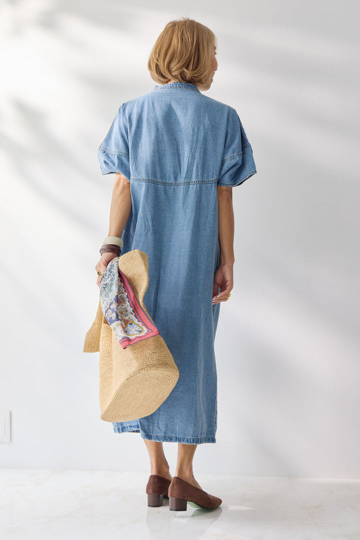 バンドカラーデニムシャツワンピース