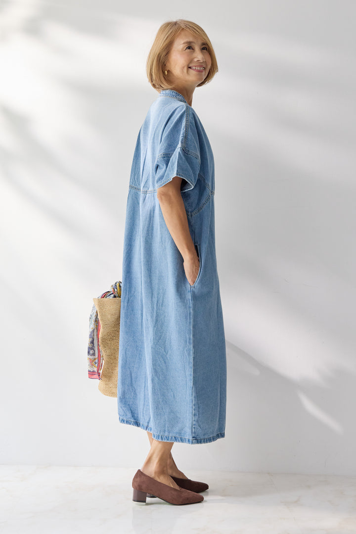バンドカラーデニムシャツワンピース