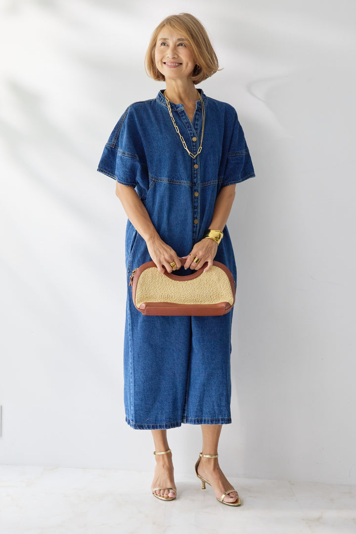 バンドカラーデニムシャツワンピース