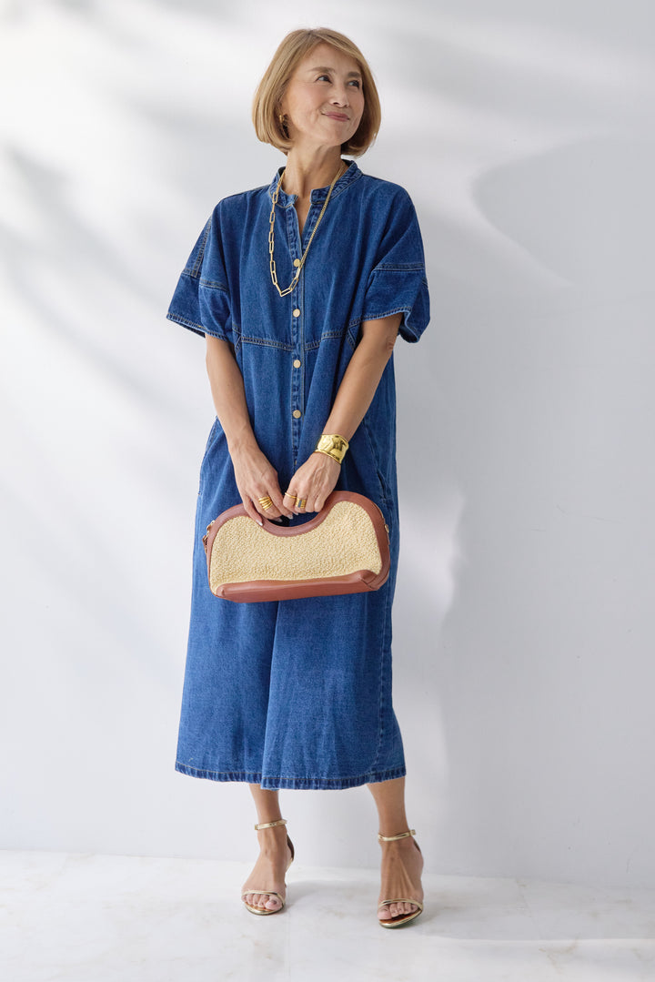 バンドカラーデニムシャツワンピース