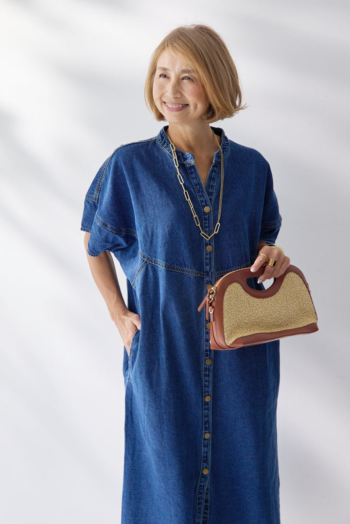 バンドカラーデニムシャツワンピース