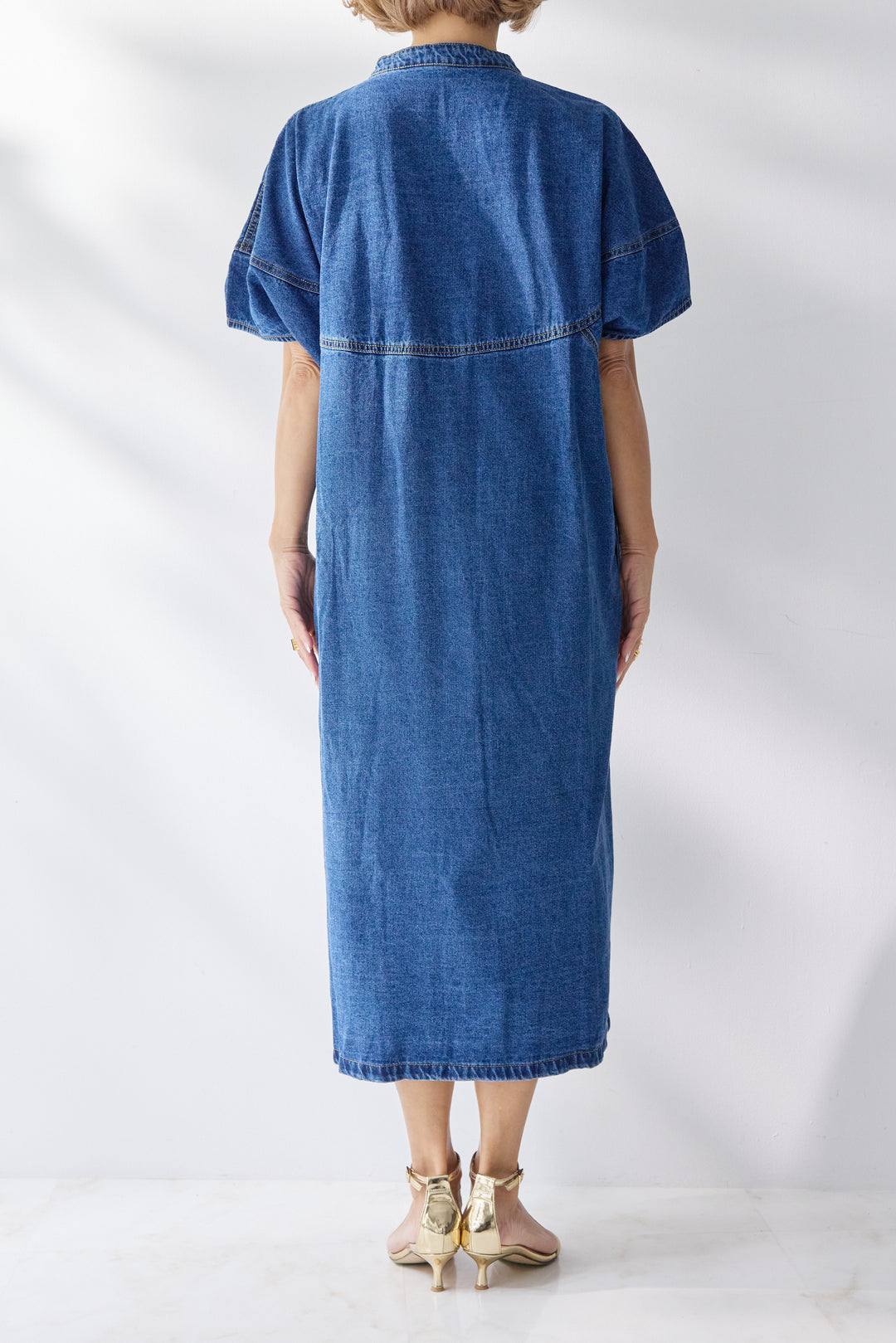 バンドカラーデニムシャツワンピース