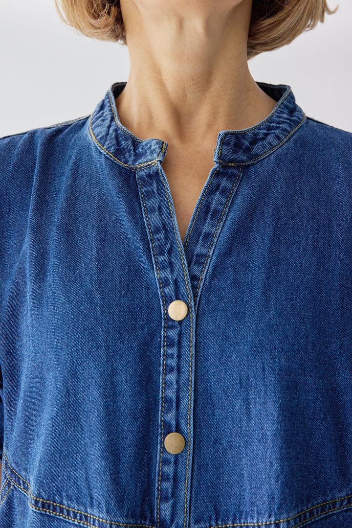 バンドカラーデニムシャツワンピース