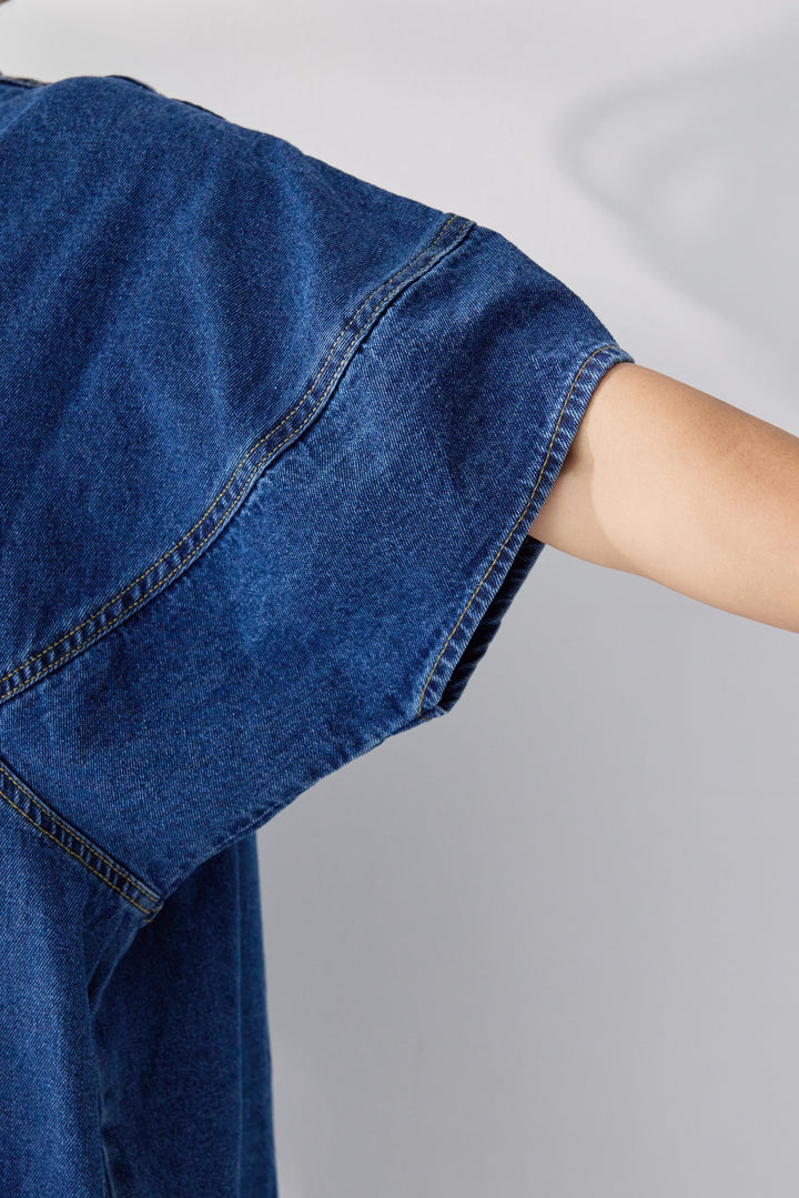 バンドカラーデニムシャツワンピース