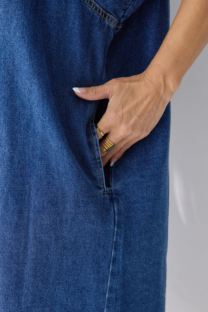 バンドカラーデニムシャツワンピース