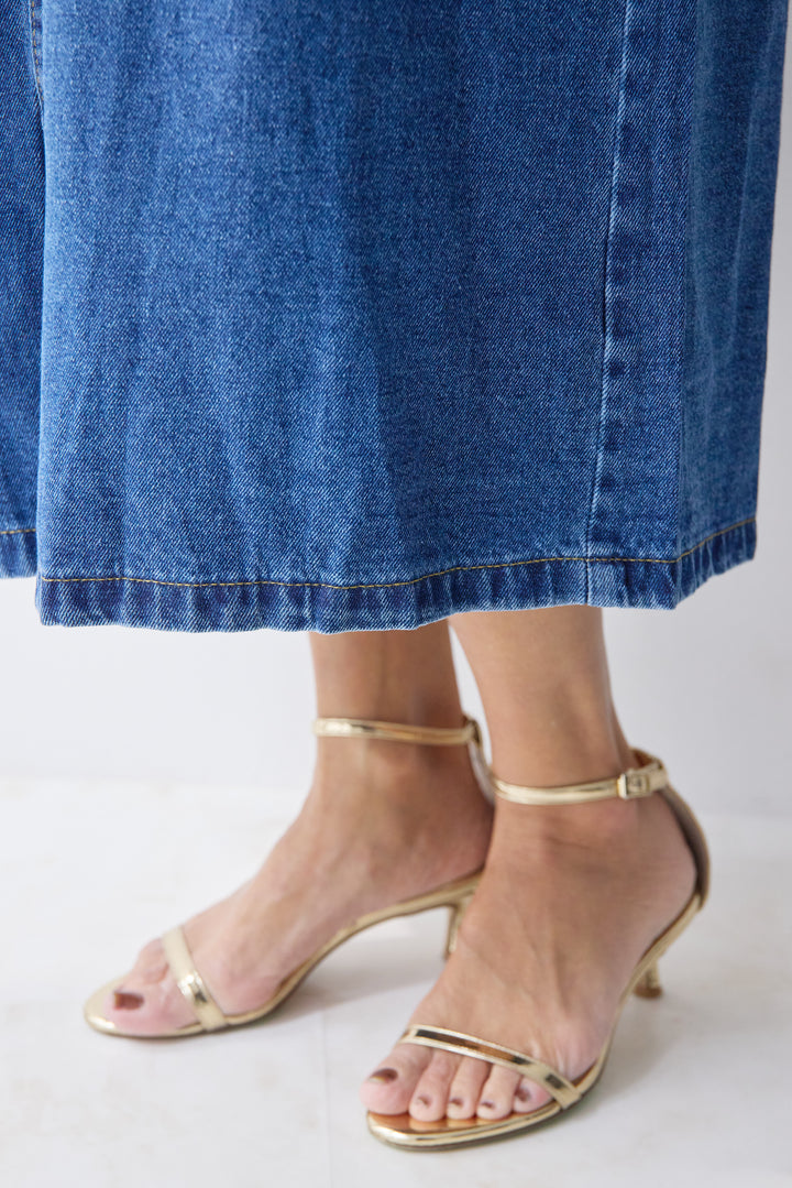 バンドカラーデニムシャツワンピース