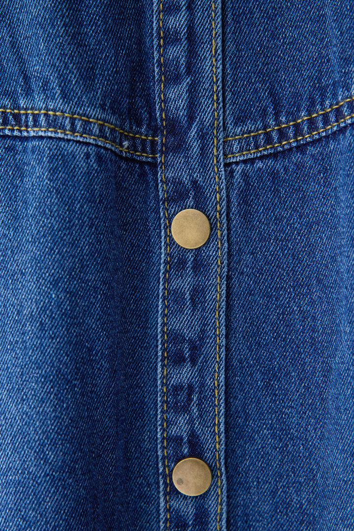 バンドカラーデニムシャツワンピース