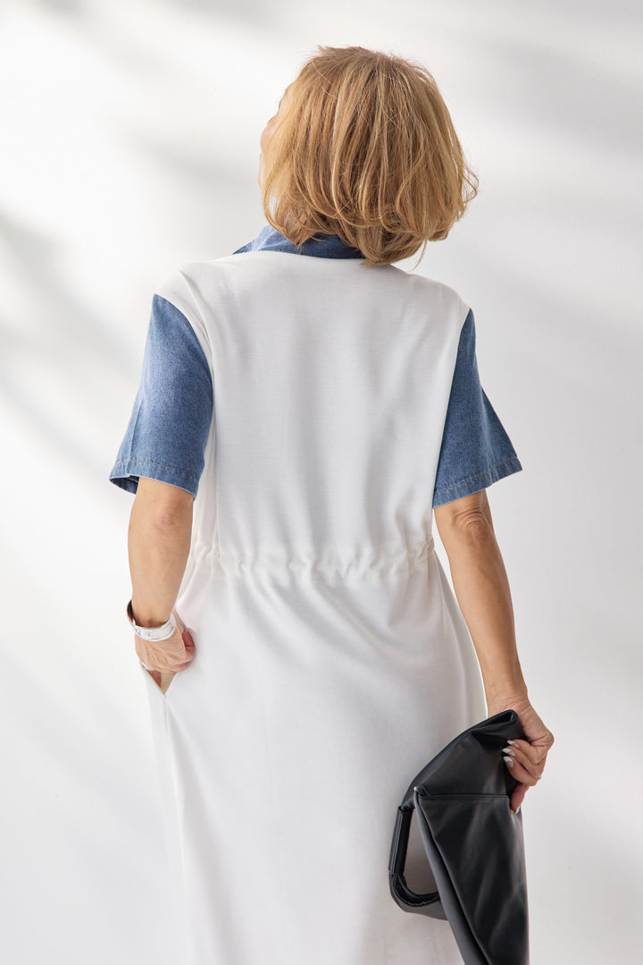 デニム切替スタンドジップワンピース