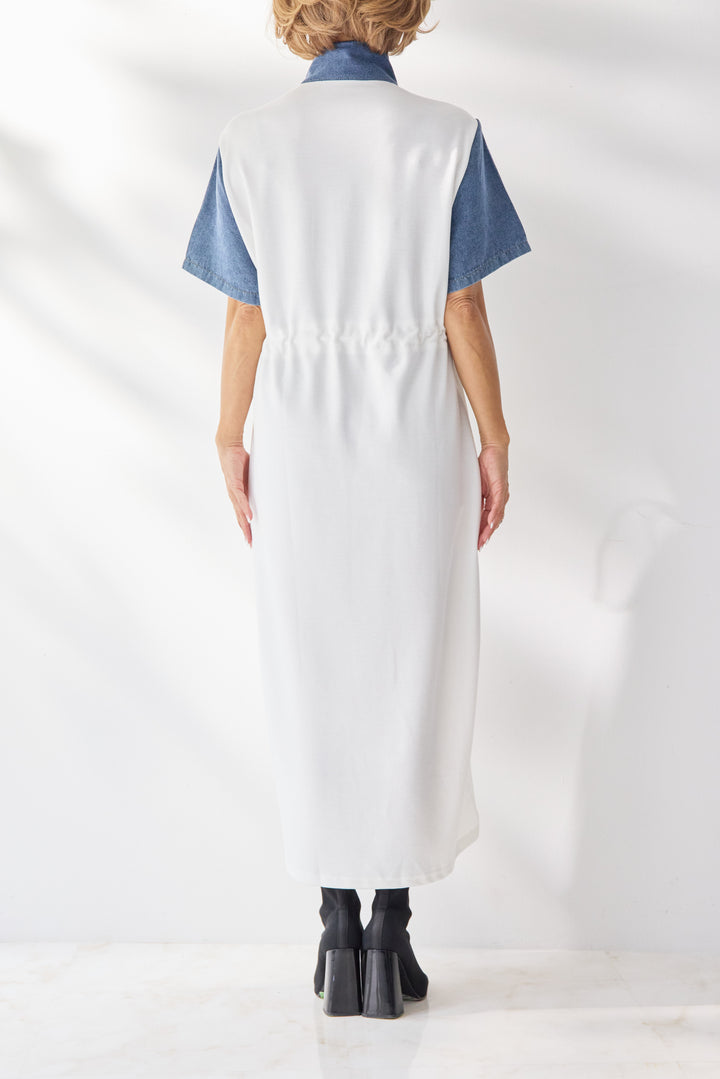 デニム切替スタンドジップワンピース