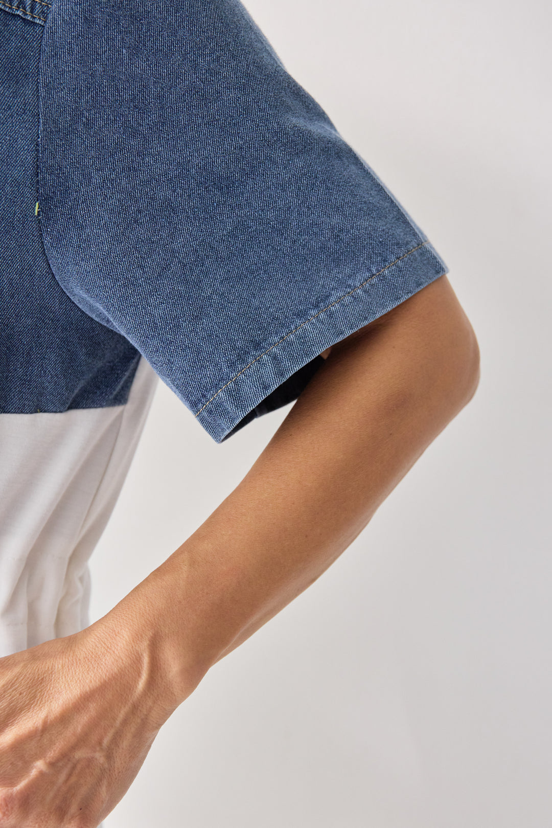 デニム切替スタンドジップワンピース