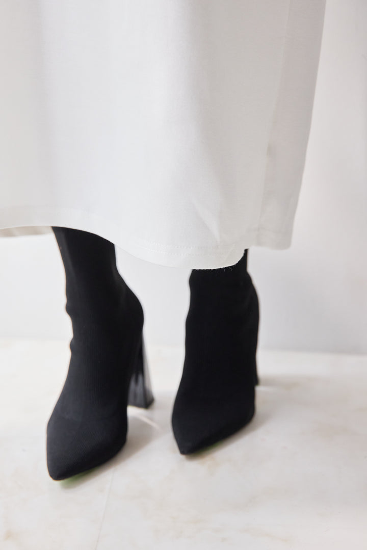 デニム切替スタンドジップワンピース