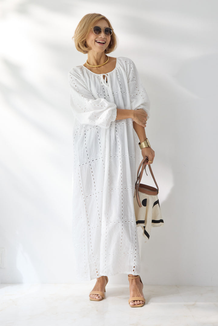 カットワークレース ロングワンピース