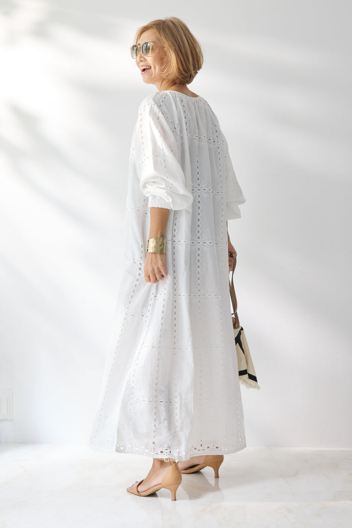 カットワークレース ロングワンピース