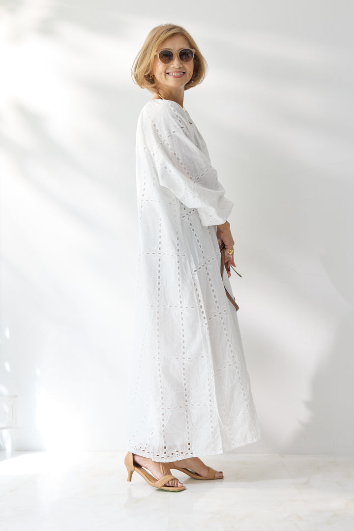 カットワークレース ロングワンピース