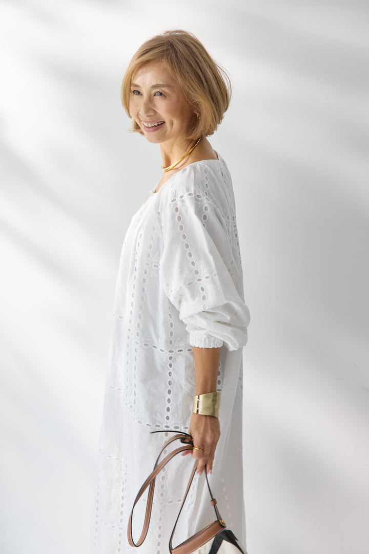 カットワークレース ロングワンピース