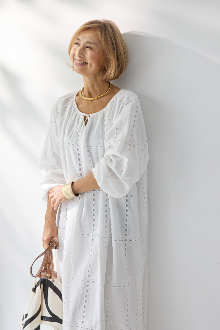カットワークレース ロングワンピース