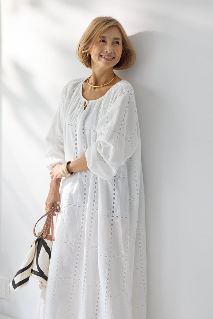 カットワークレース ロングワンピース