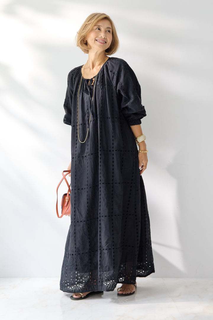 カットワークレース ロングワンピース
