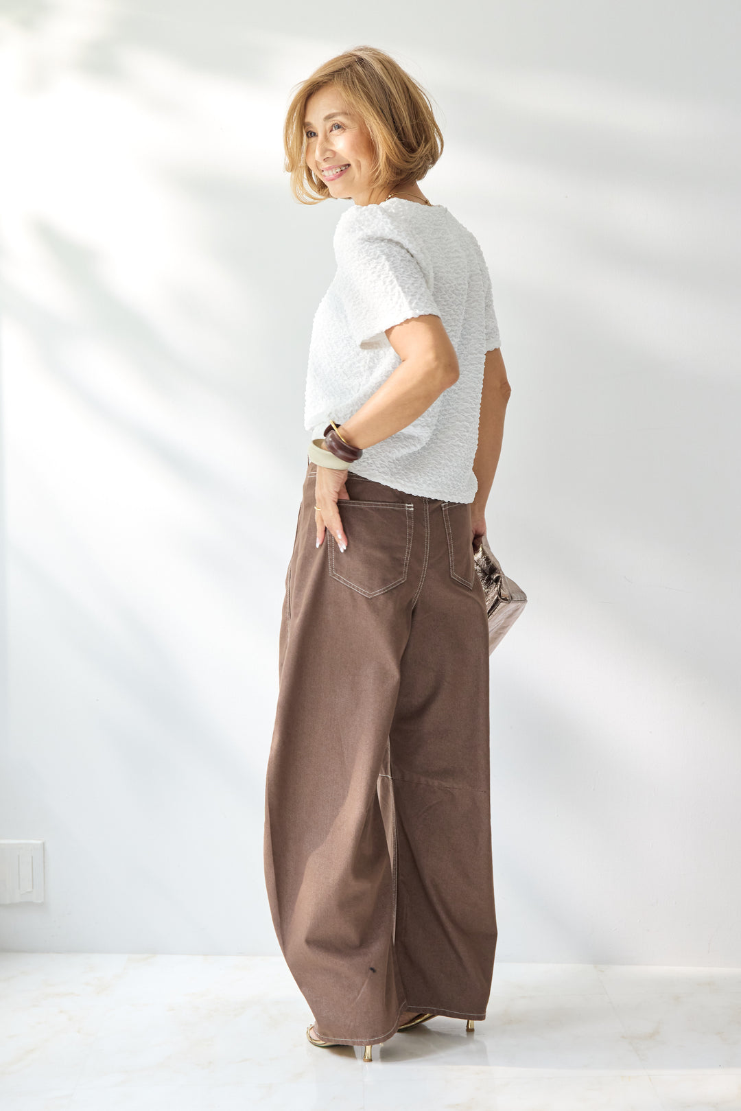 配色ステッチ バレルパンツ