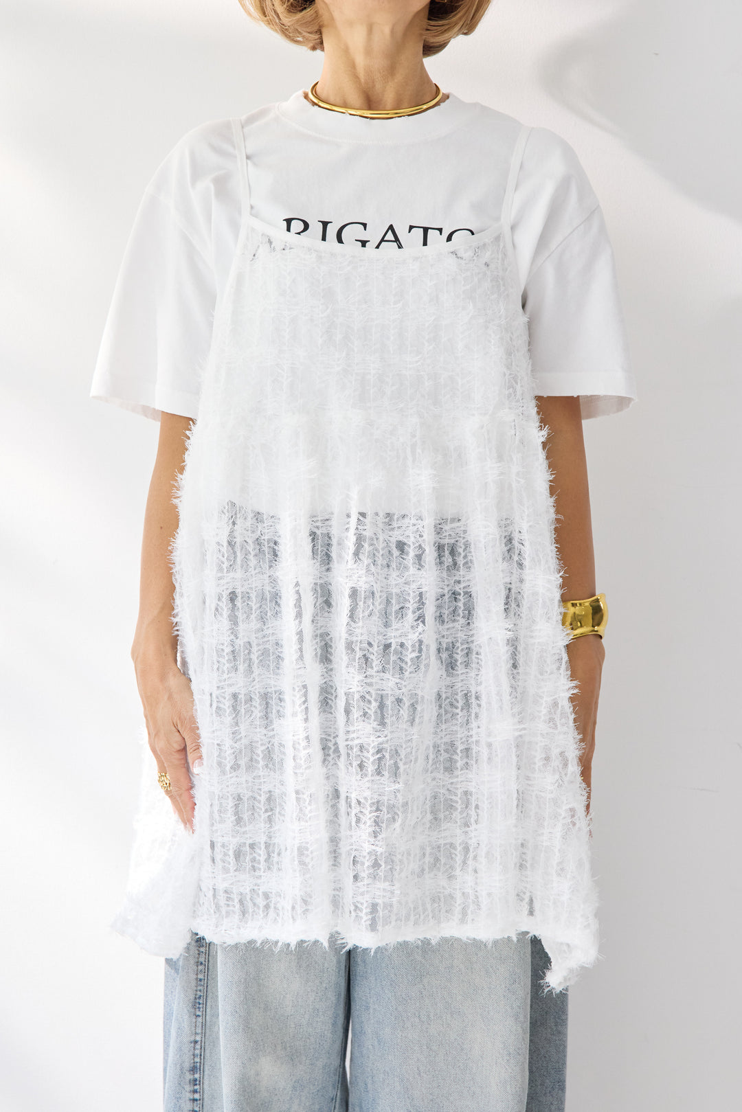 [SET]フェザーチュールキャミソール+ヴィンテージARIGATO Tシャツ(2set)