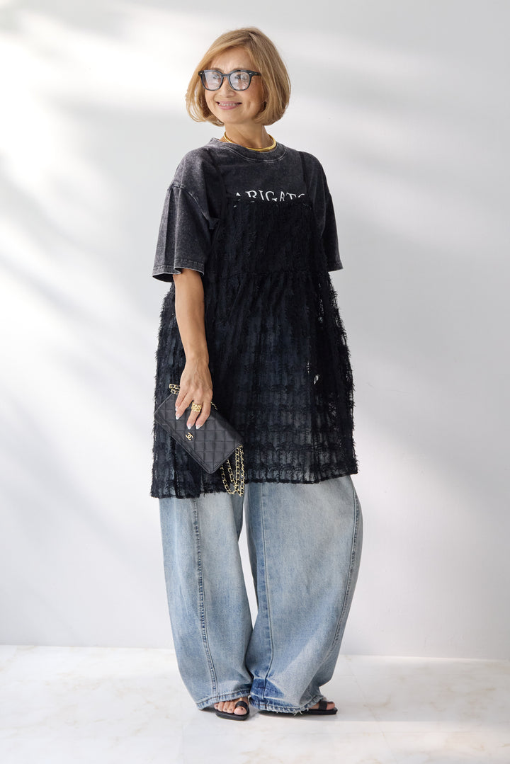 [SET]フェザーチュールキャミソール+ヴィンテージARIGATO Tシャツ(2set)